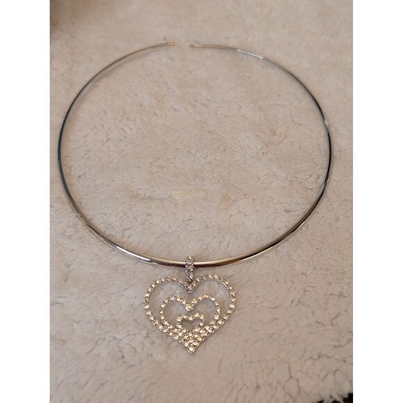 Triple Crystal Hearts by Nolan Miller Pendant & Silver Choker Necklace Dynasty - Picture 5 of 9